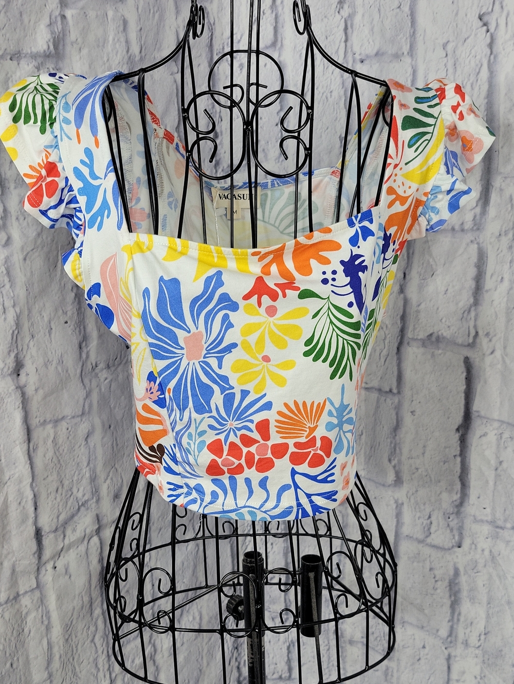 Vacasun NWT Floral Puff Sleeve Crop Top‎ Women's Medium